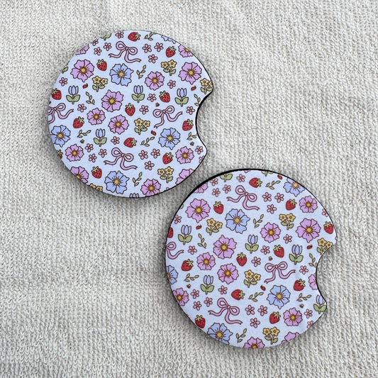 Strawberry Bloom Car Coasters