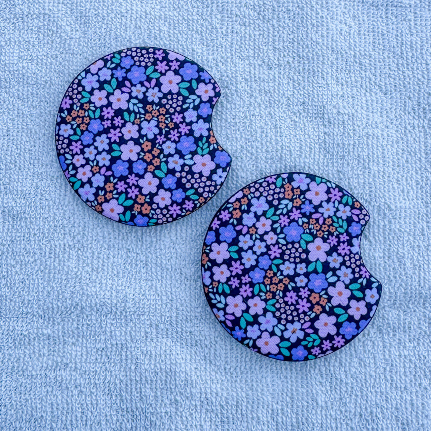 Dark Ditsy Floral Car Coasters