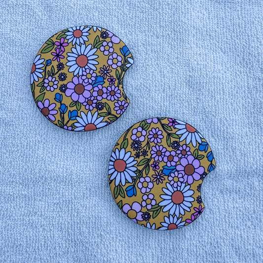 Mustard Floral Car Coasters