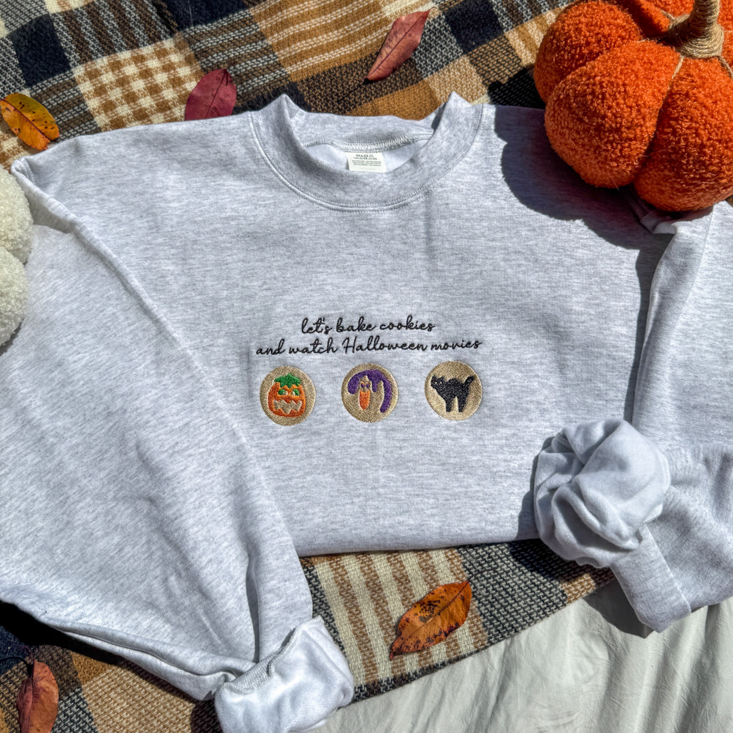 Halloween Movies & Baked Cookies Embroidered Crewneck
