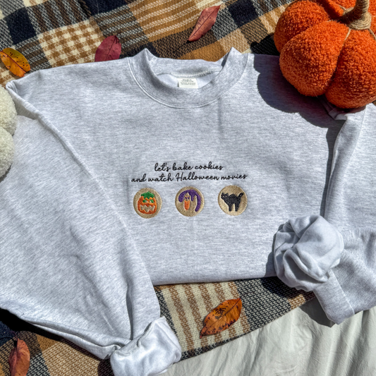Halloween Movies & Baked Cookies Embroidered Crewneck