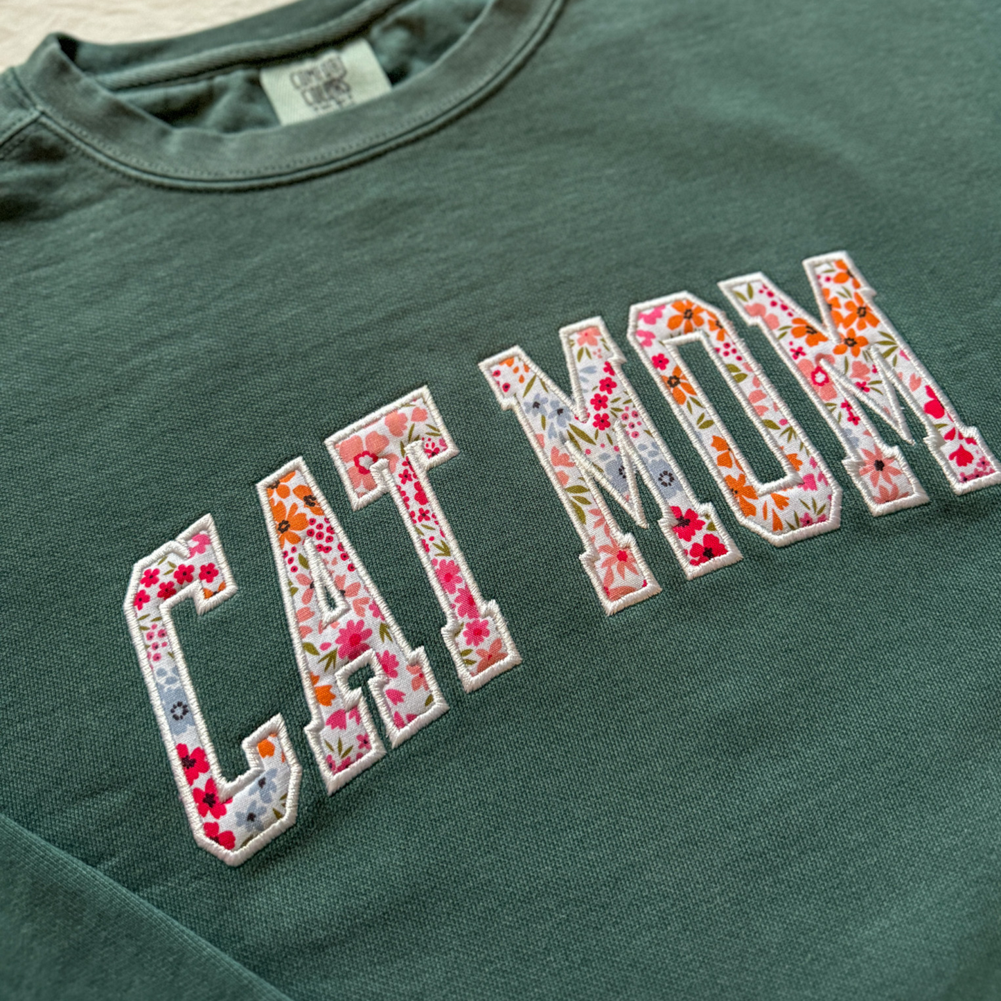 Cat Mom Applique Embroidered Crewneck