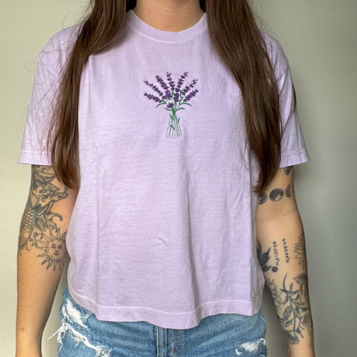 Lavender Cropped Embroidered Tee