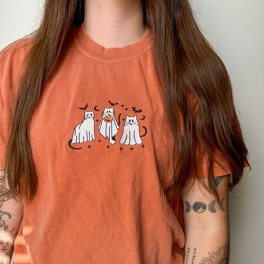 Ghost Cat Embroidered Tee