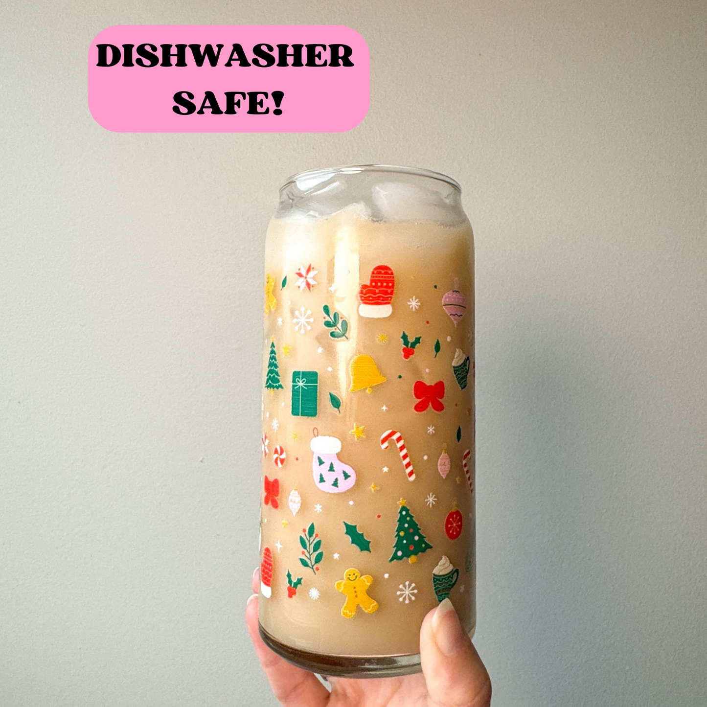 20 oz Holiday Doodles Glass Cup