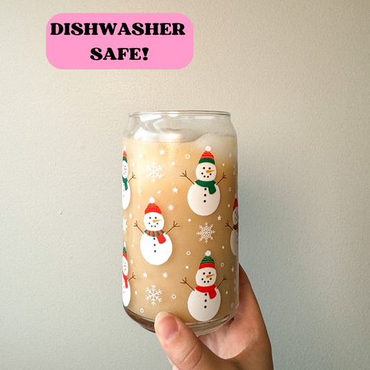 16 oz Snowman Glass Cup