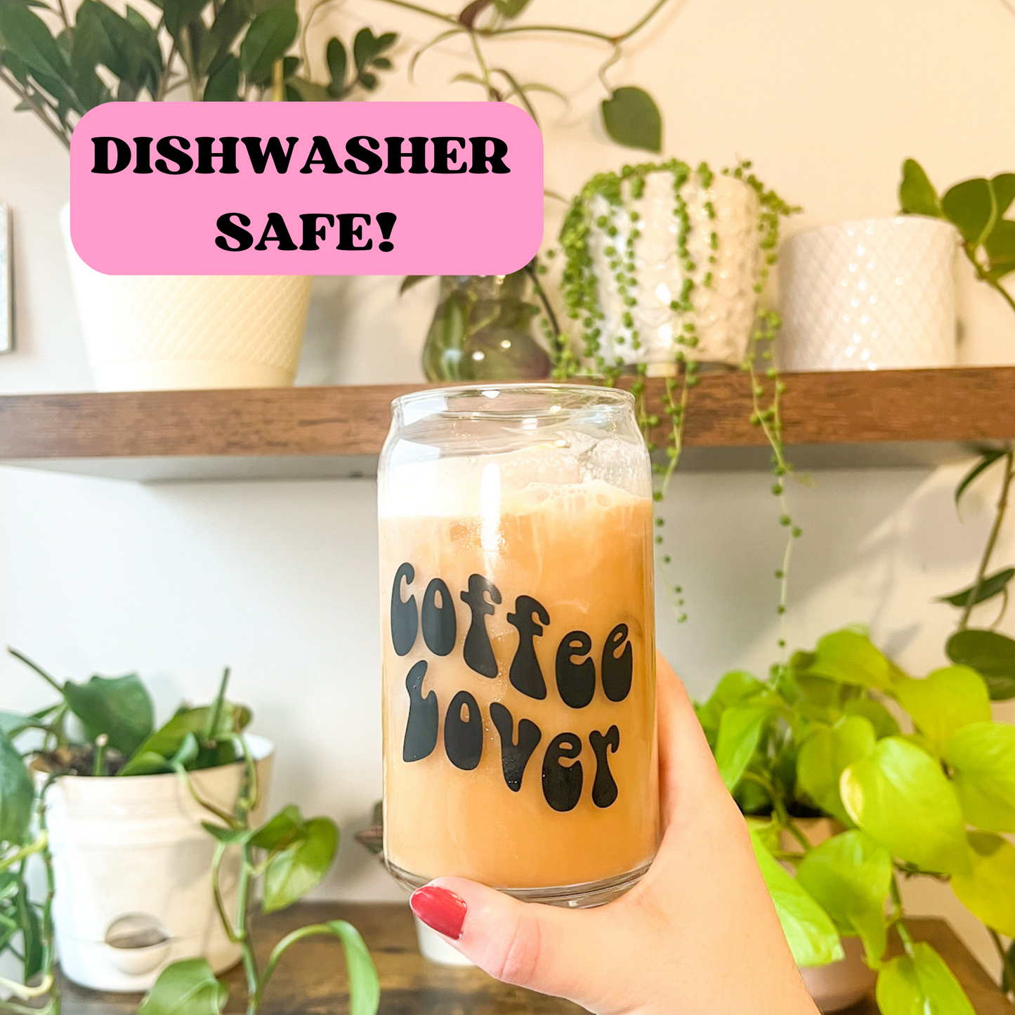 16 oz Black Coffee Lover Glass Cup